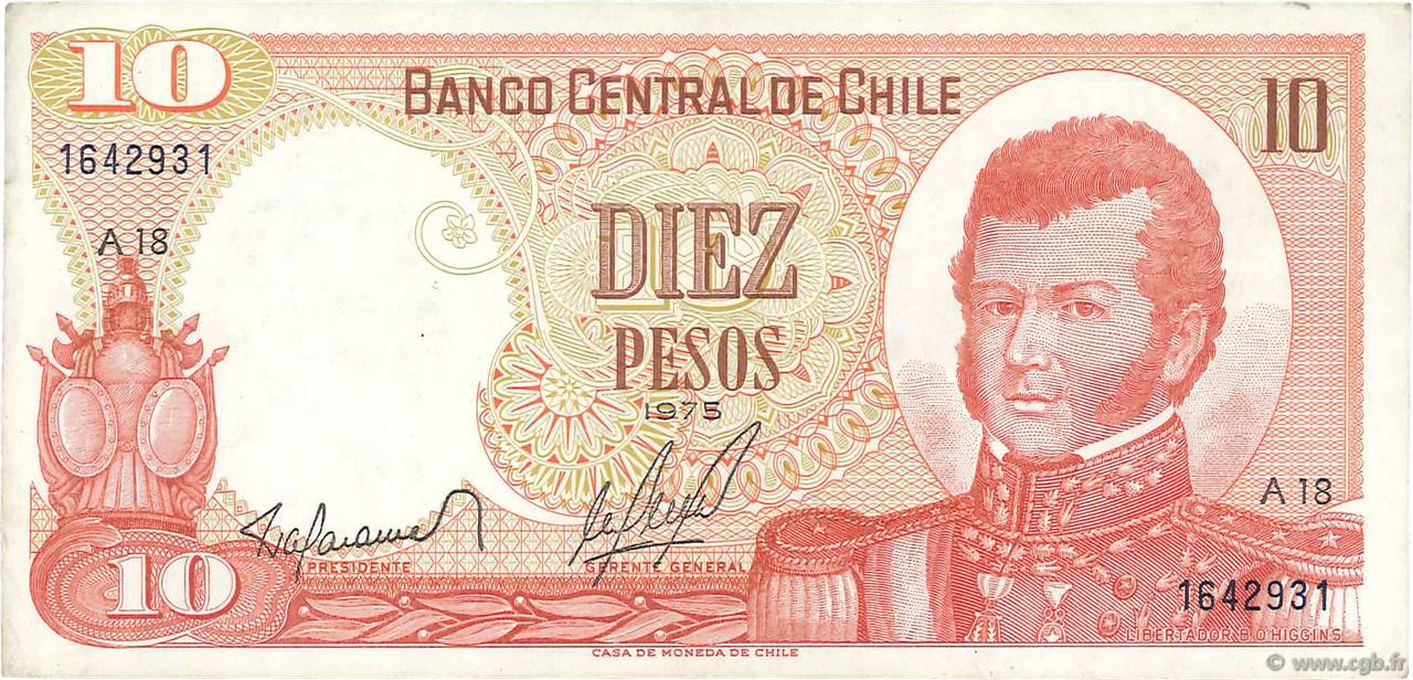 10 Pesos CHILE  1975 P.150b VF