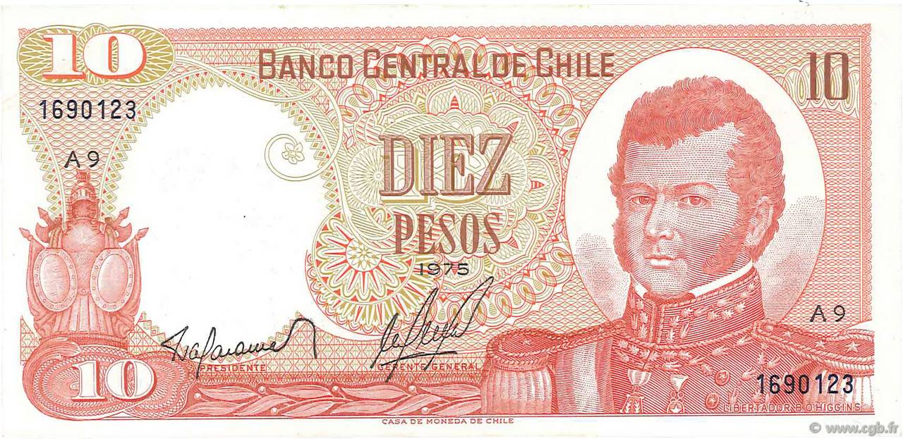 10 Pesos CHILE  1975 P.150b UNC-