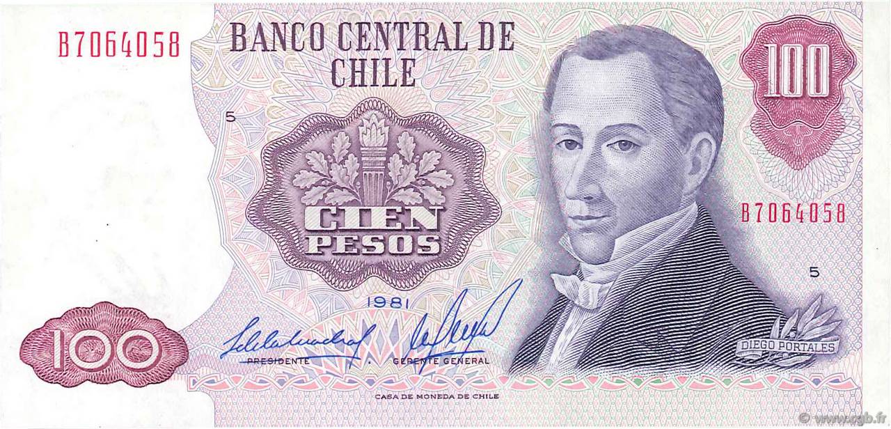 100 Pesos CHILE  1981 P.152b XF+