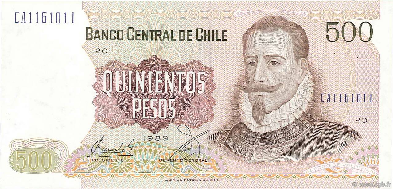 500 Pesos CHILE  1989 P.153b UNC-