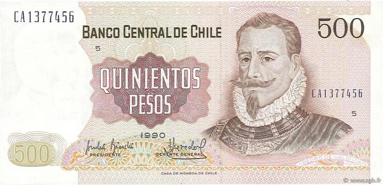 500 Pesos CILE  1990 P.153b AU