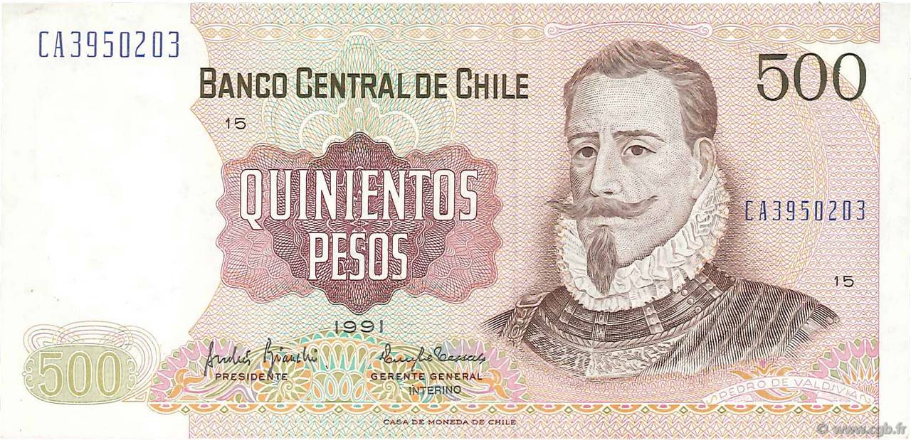 500 Pesos CHILE  1991 P.153c VF