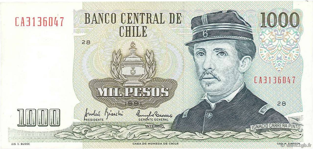1000 Pesos CHILE  1991 P.154e UNC