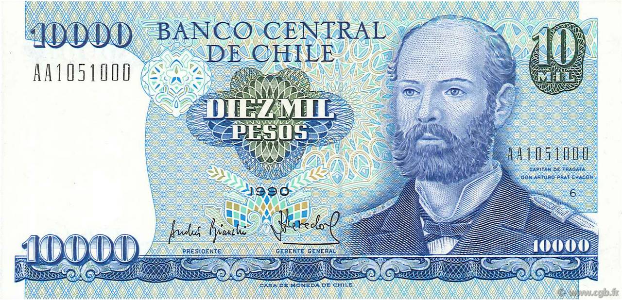 10000 Pesos CHILE  1990 P.156a UNC