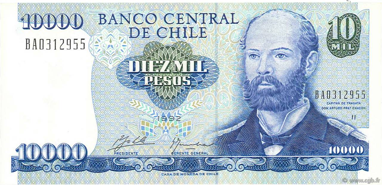 10000 Pesos CHILE  1992 P.156a UNC-