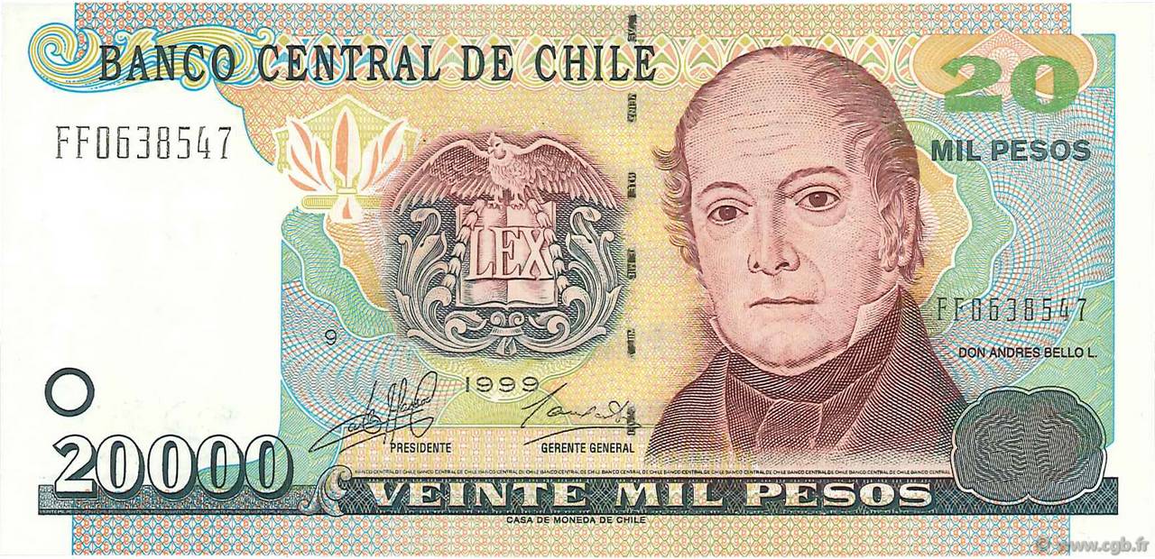 20000 Pesos CILE  1999 P.159a q.FDC