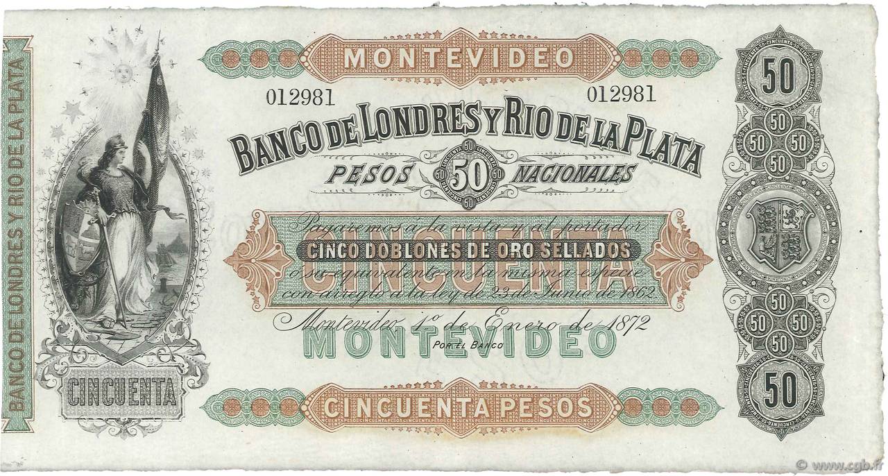 50 Pesos - 5 Doblones Non émis URUGUAY  1872 PS.238r fST