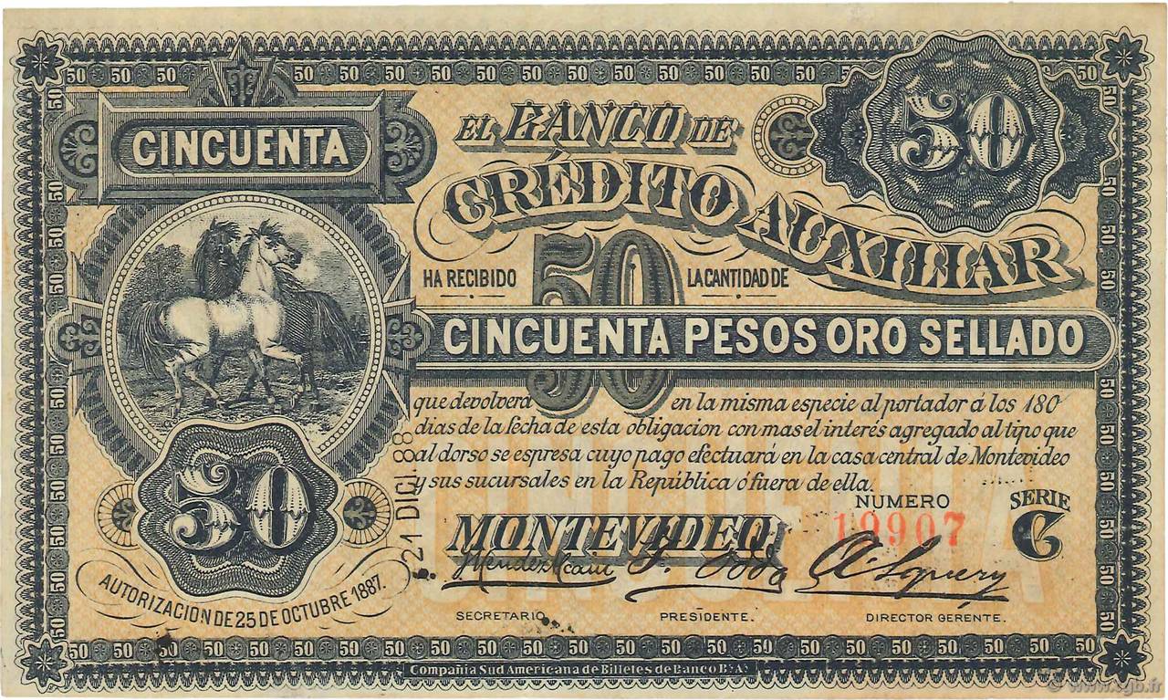 50 Pesos URUGUAY  1888 PS.165a SPL