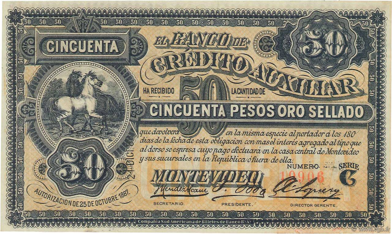 50 Pesos URUGUAY  1888 PS.165a EBC+