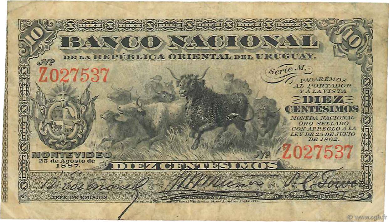 10 Centesimos URUGUAY  1887 P.A087a F