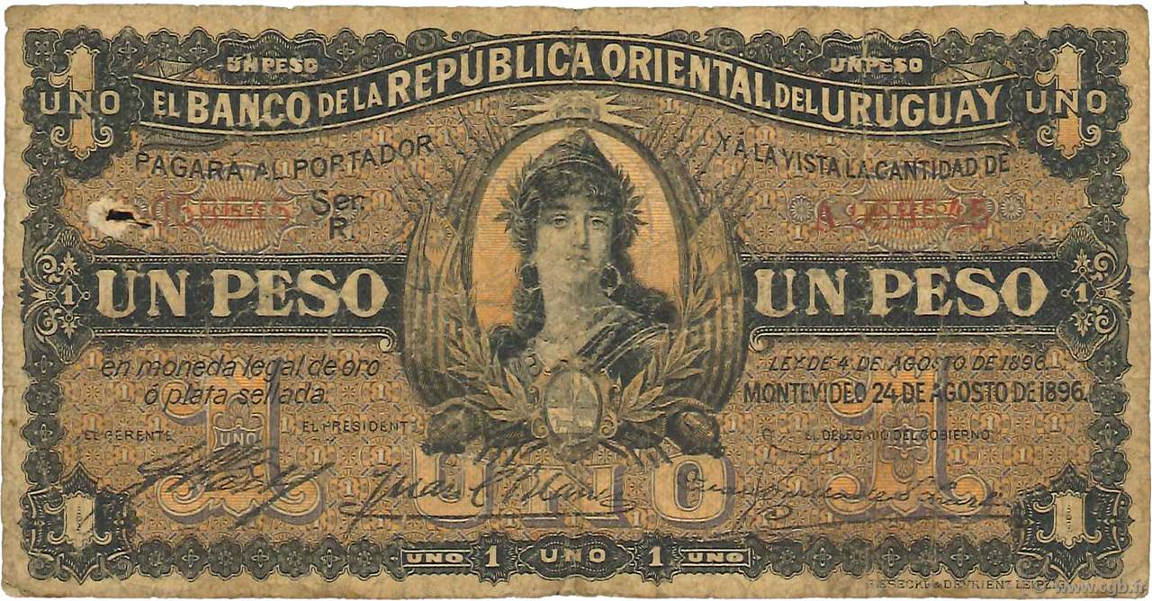 1 Peso URUGUAY  1896 P.003a q.B
