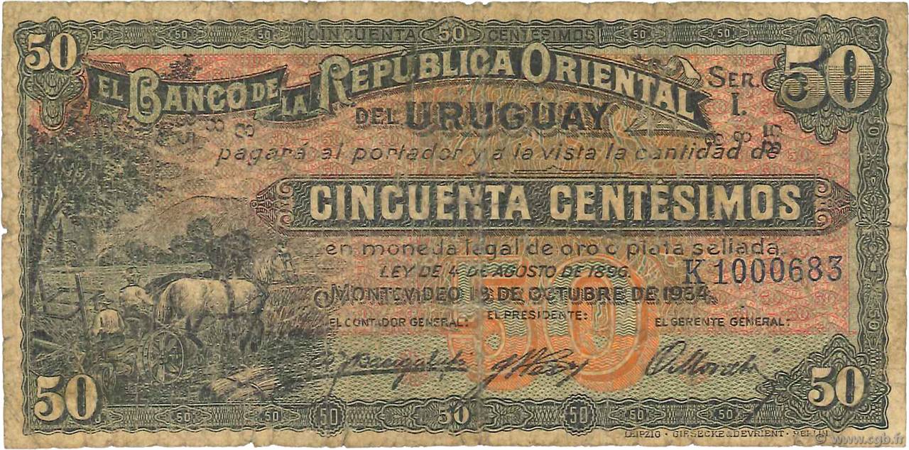 50 Centesimos  URUGUAY  1934 P.020a SGE