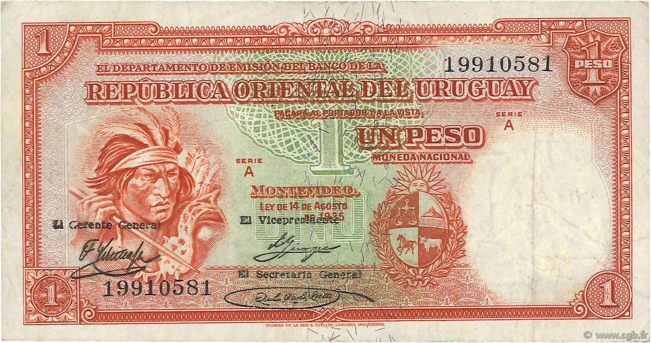 1 Peso URUGUAY  1935 P.028c VF