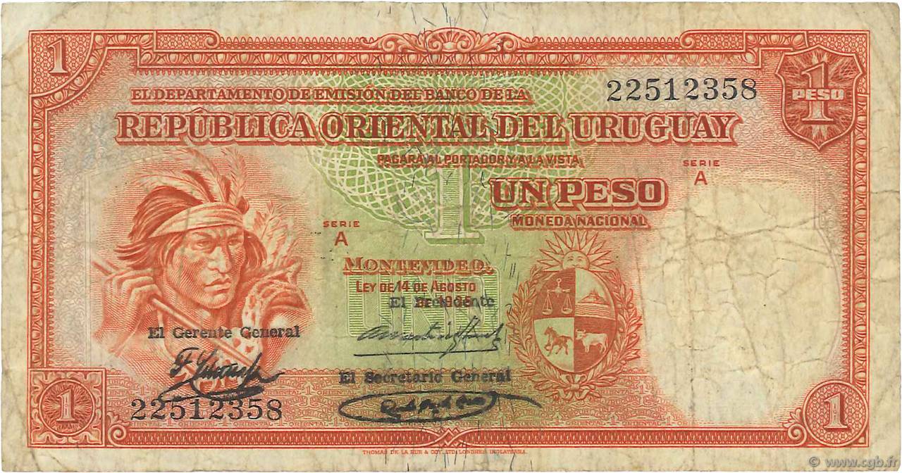 1 Peso URUGUAY  1935 P.028c MB