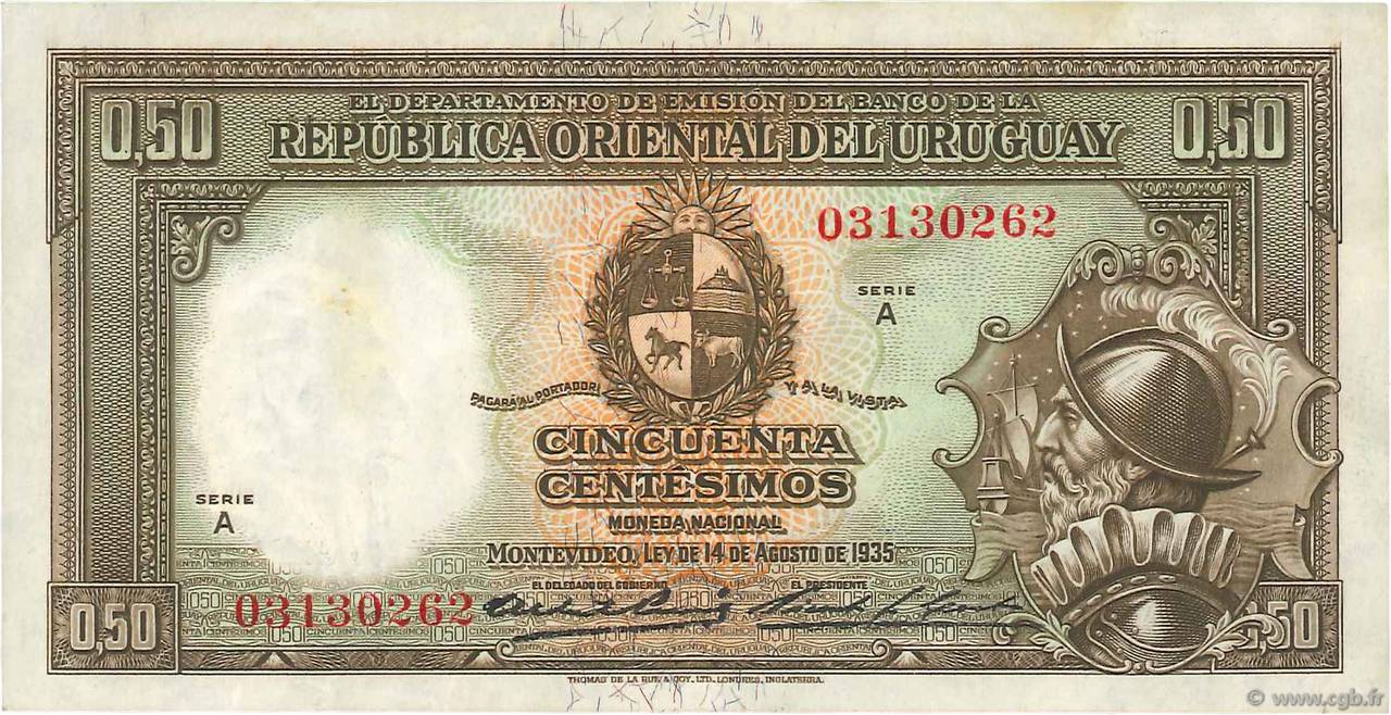 50 Centesimos URUGUAY  1935 P.027a fVZ