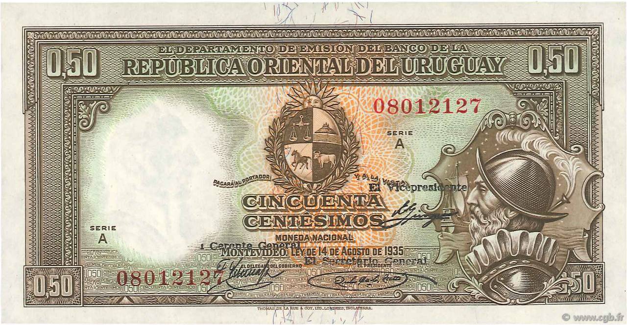 50 Centesimos URUGUAY  1935 P.027b AU