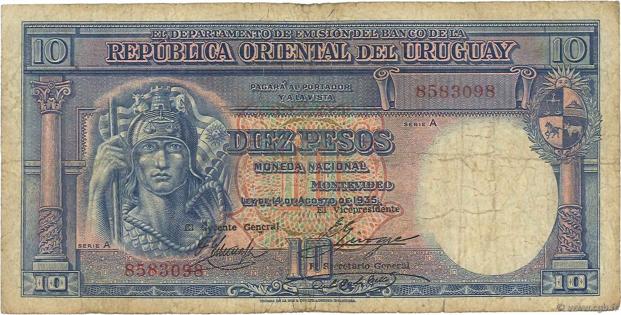 10 Pesos URUGUAY  1935 P.030b G