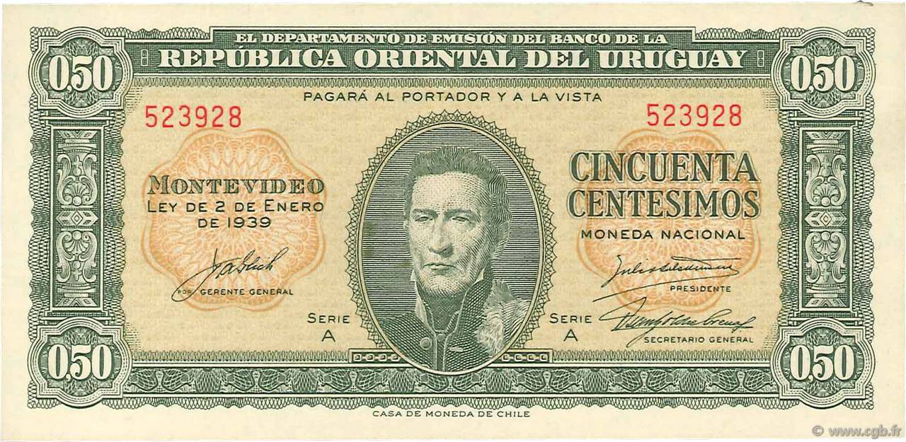 50 Centesimos URUGUAY  1939 P.034 fST
