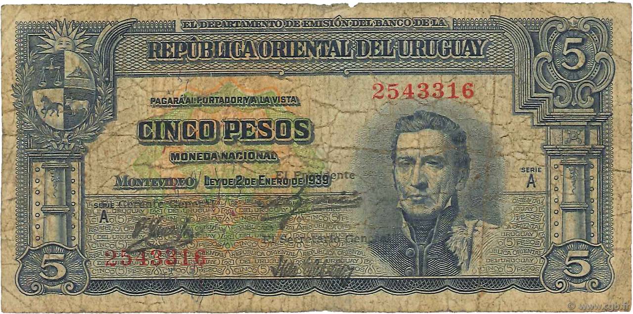 5 Pesos URUGUAY  1939 P.036a B