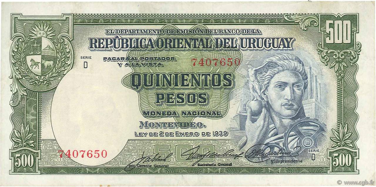 500 Pesos URUGUAY  1939 P.040c BB