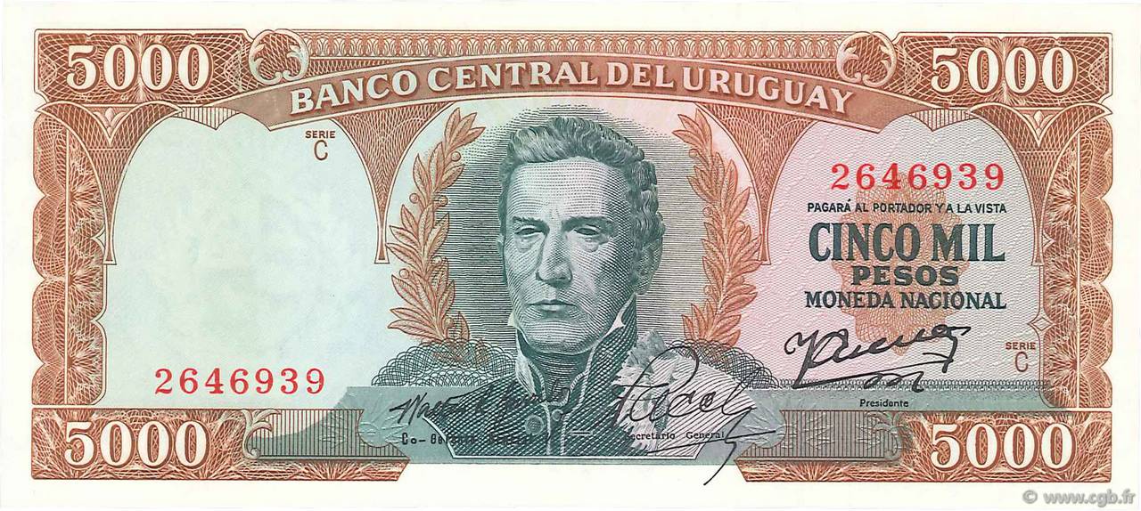 5000 Pesos URUGUAY  1967 P.050c FDC
