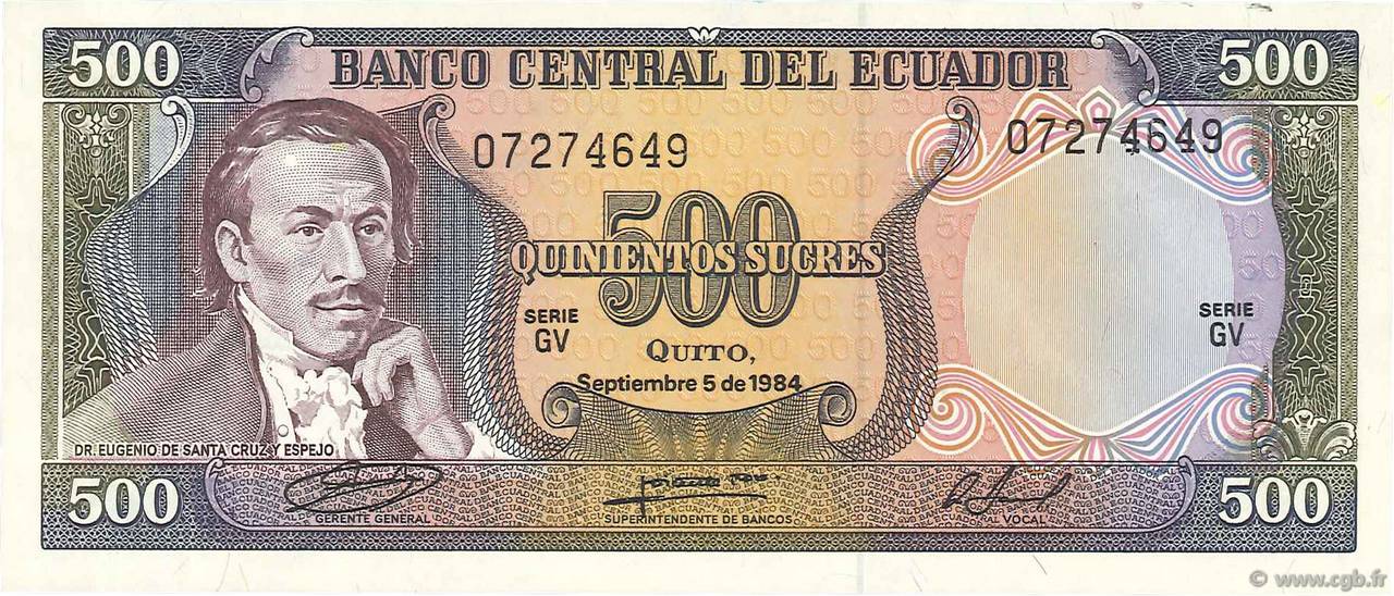 500 Sucres EKUADOR  1984 P.124a fST+