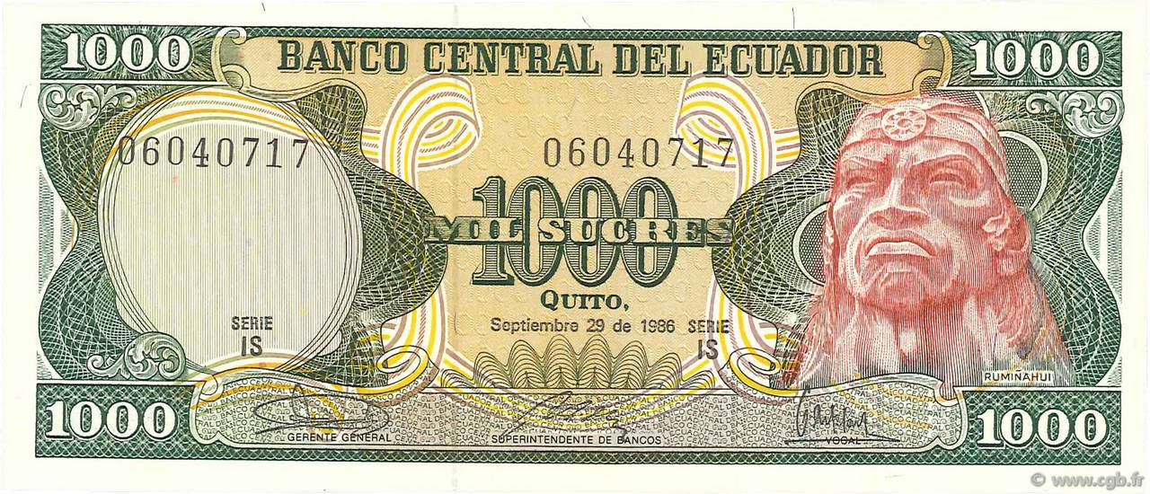 Ecuador 20 Sucres 1986  P-121Aa Banknotes UNC
