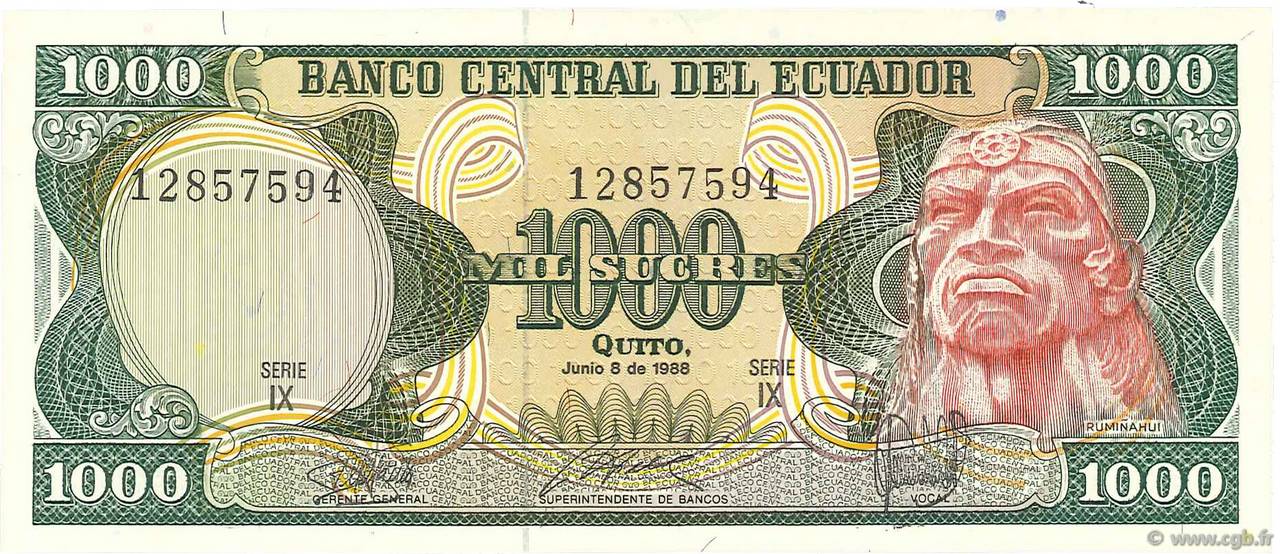 1000 Sucres ECUADOR  1988 P.125b FDC
