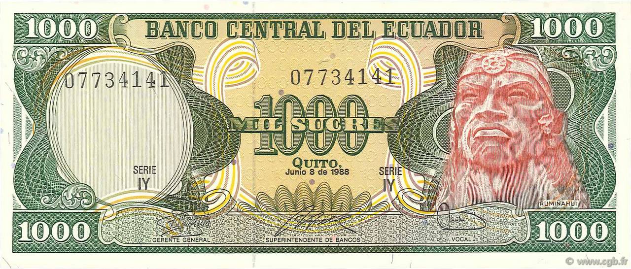 1000 Sucres ECUADOR  1988 P.125b UNC