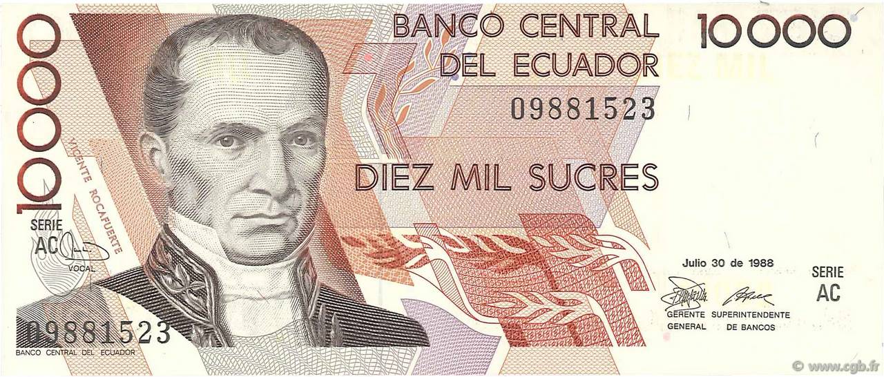 10000 Sucres ECUADOR  1988 P.127a UNC-