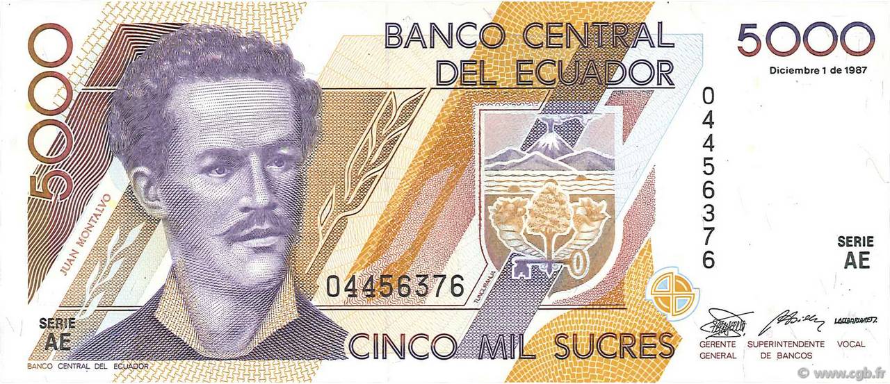 5000 Sucres ECUADOR  1987 P.126a FDC