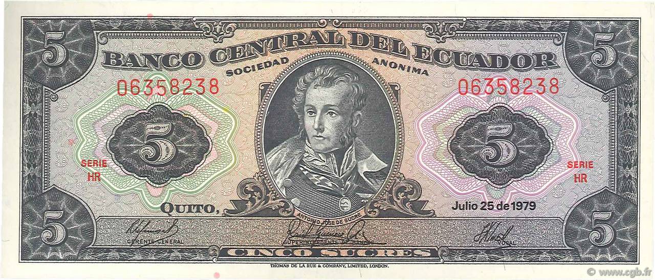 5 Sucres ECUADOR  1979 P.113c UNC