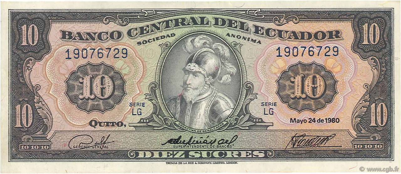 10 Sucres ECUADOR  1980 P.114b SPL