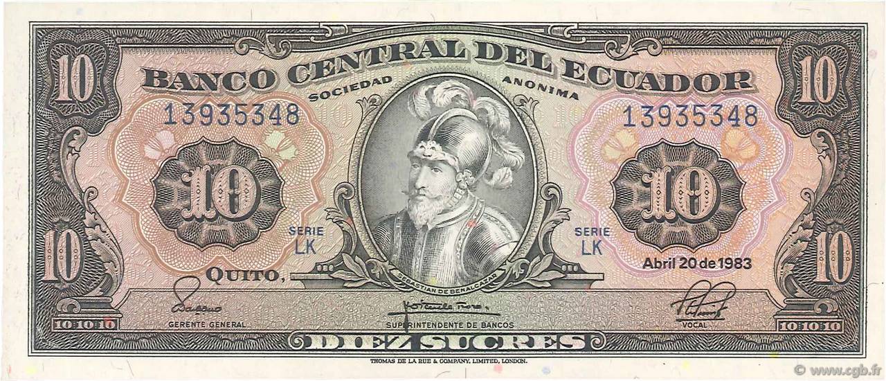 10 Sucres ECUADOR  1983 P.114b SC+