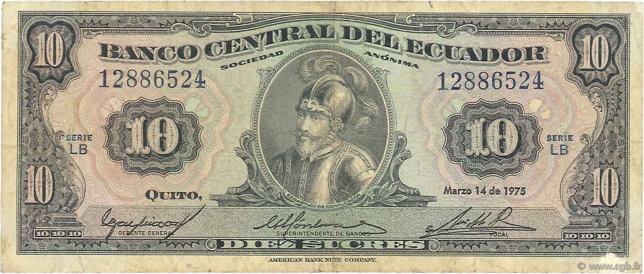 10 Sucres ECUADOR  1975 P.109 BC