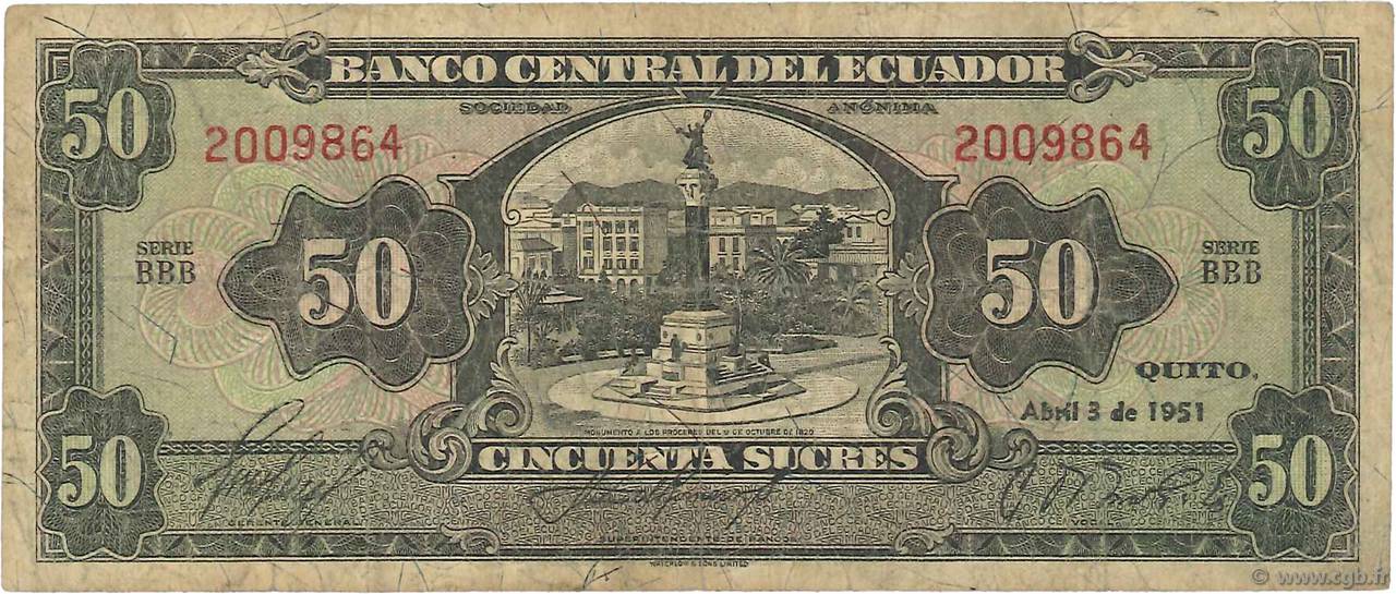 50 Sucres ECUADOR  1951 P.099a G