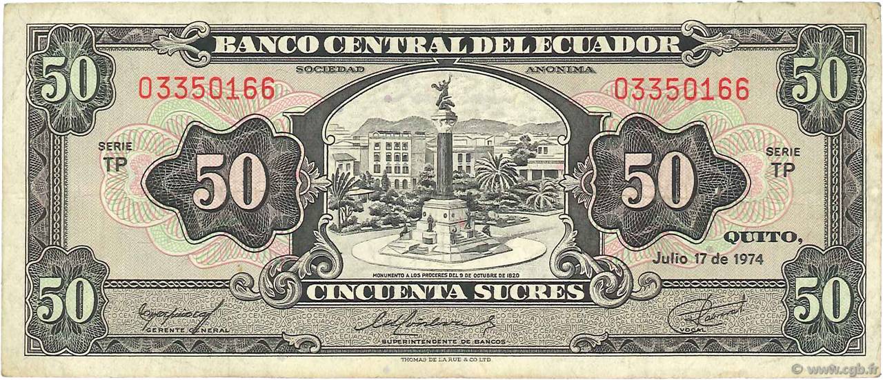 50 Sucres ECUADOR  1974 P.116d BC+
