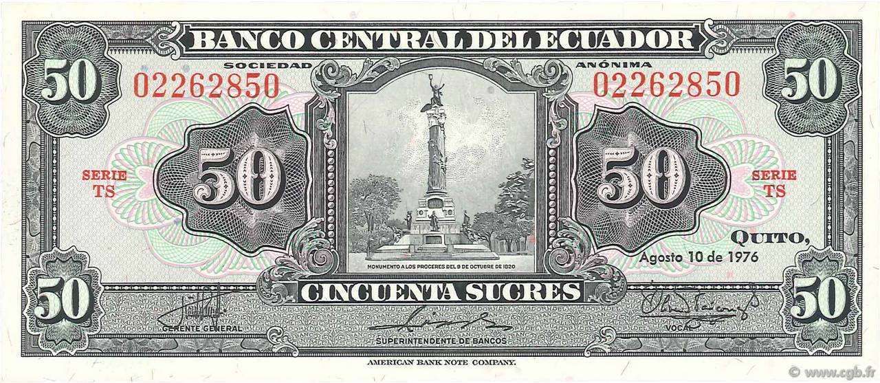 50 Sucres ECUADOR  1976 P.111 UNC