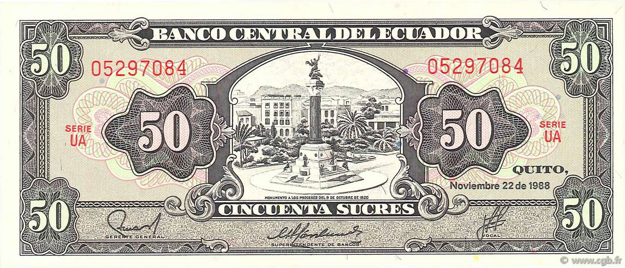 50 Sucres ECUADOR  1988 P.122a UNC