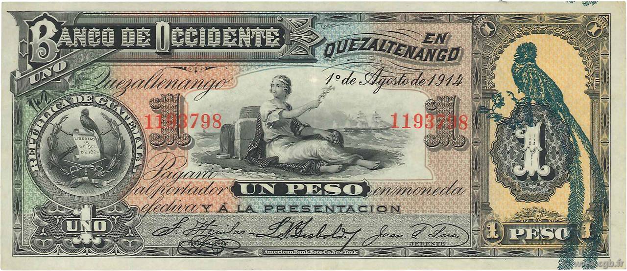 1 Peso GUATEMALA  1914 PS.173c SPL