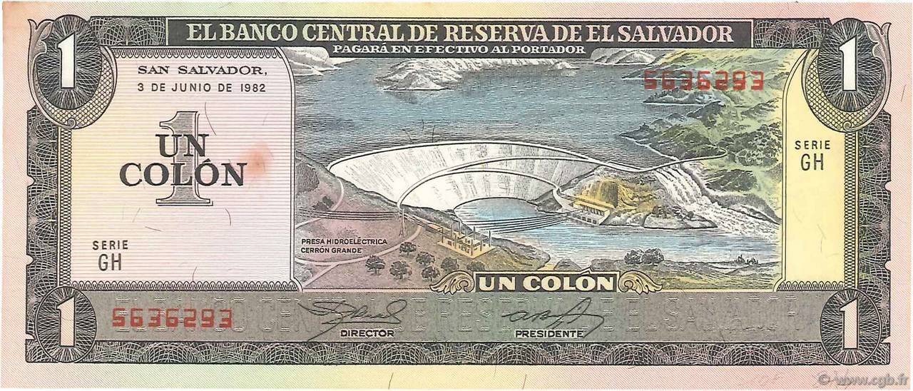 1 Colon EL SALVADOR  1982 P.133Aa UNC-