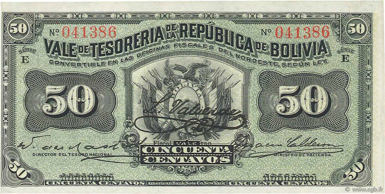 50 Centavos BOLIVIA  1902 P.091a UNC-