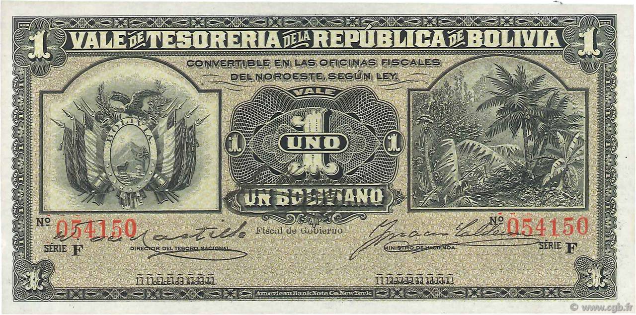 1 Boliviano BOLIVIA  1902 P.092a q.FDC