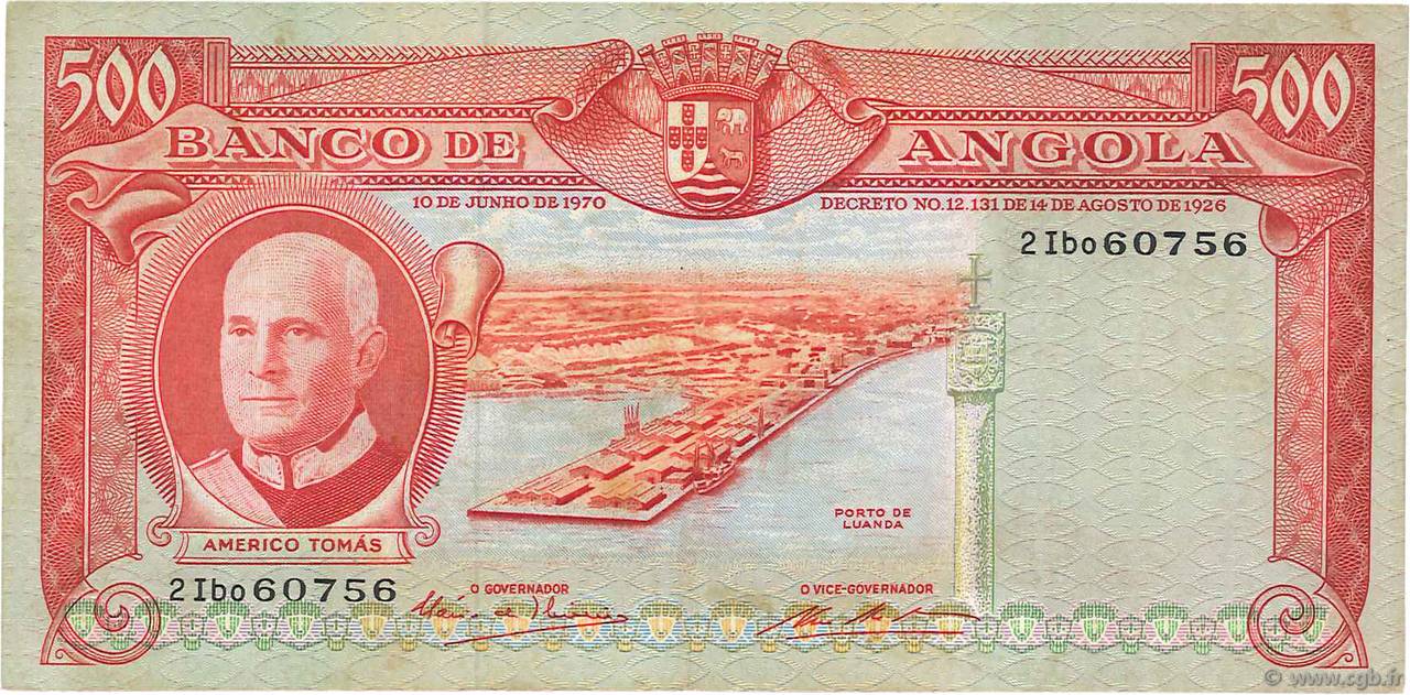 500 Escudos ANGOLA  1970 P.097 VF