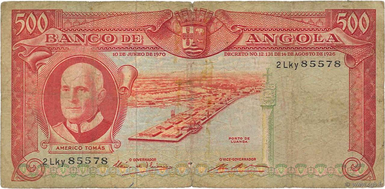 500 Escudos ANGOLA  1970 P.097 B