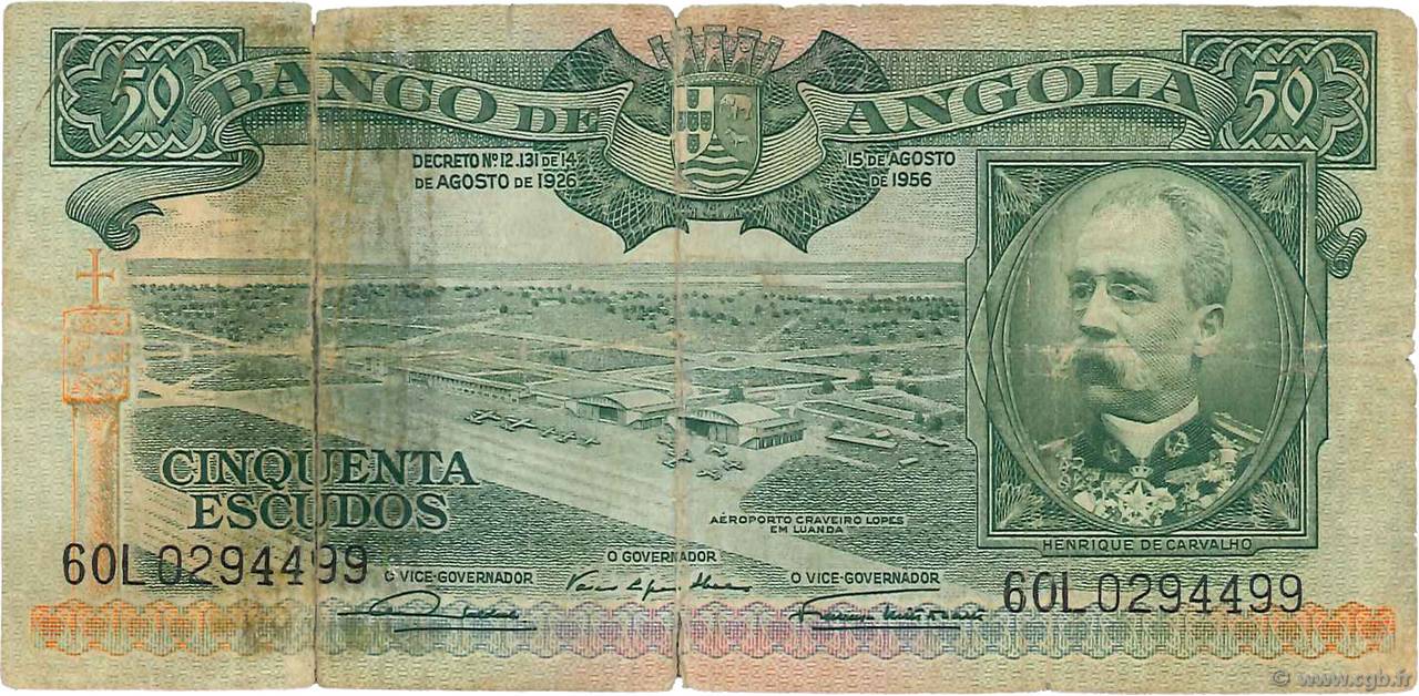 50 Escudos ANGOLA  1956 P.088a q.B
