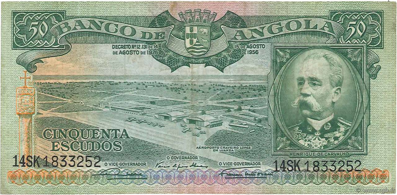 50 Escudos ANGOLA  1956 P.088a MB