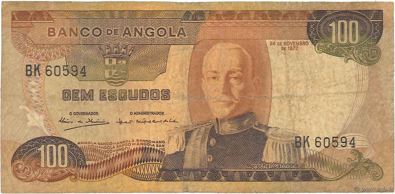 100 Escudos ANGOLA  1972 P.101 G