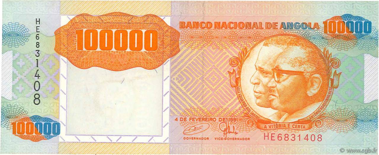 100000 Kwanzas ANGOLA  1991 P.133a EBC