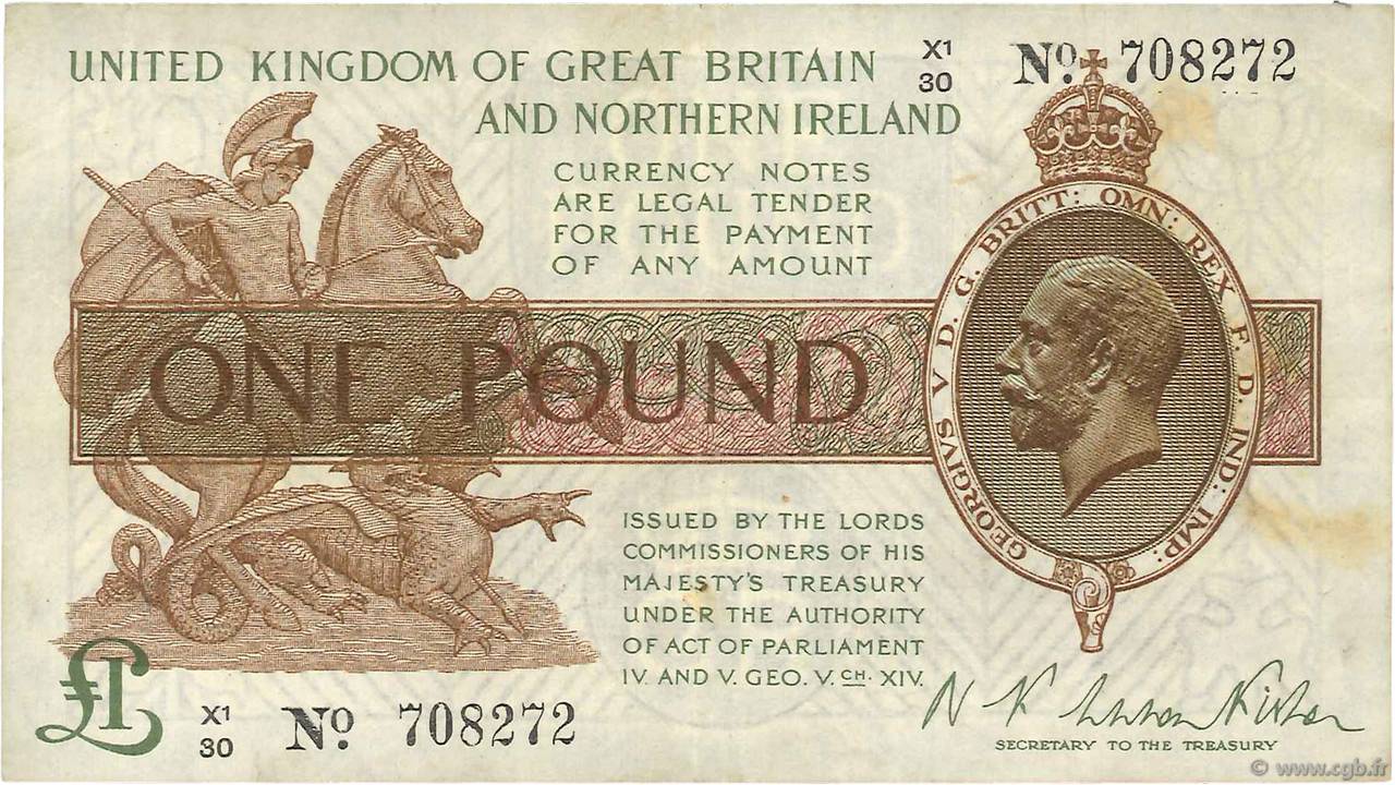 1 Pound INGLATERRA  1928 P.361a MBC+